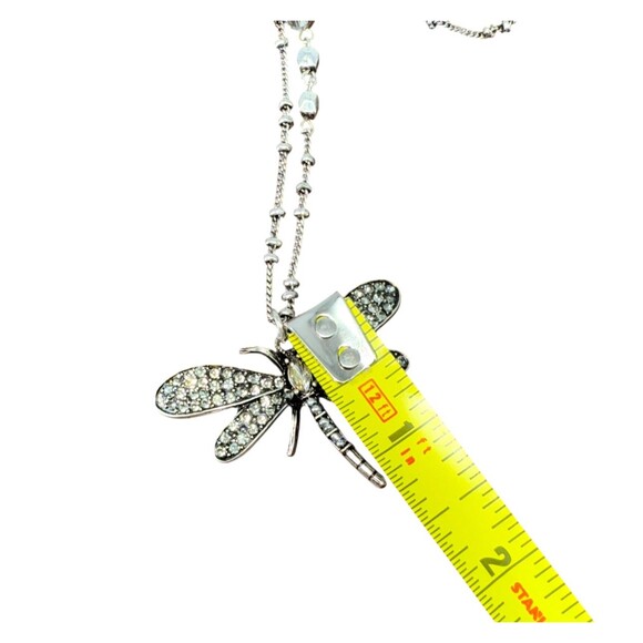 J. Jill Dragonfly Necklace Pendant Long Silver Tone Rhinestone Beads Adjustable - Picture 10 of 11